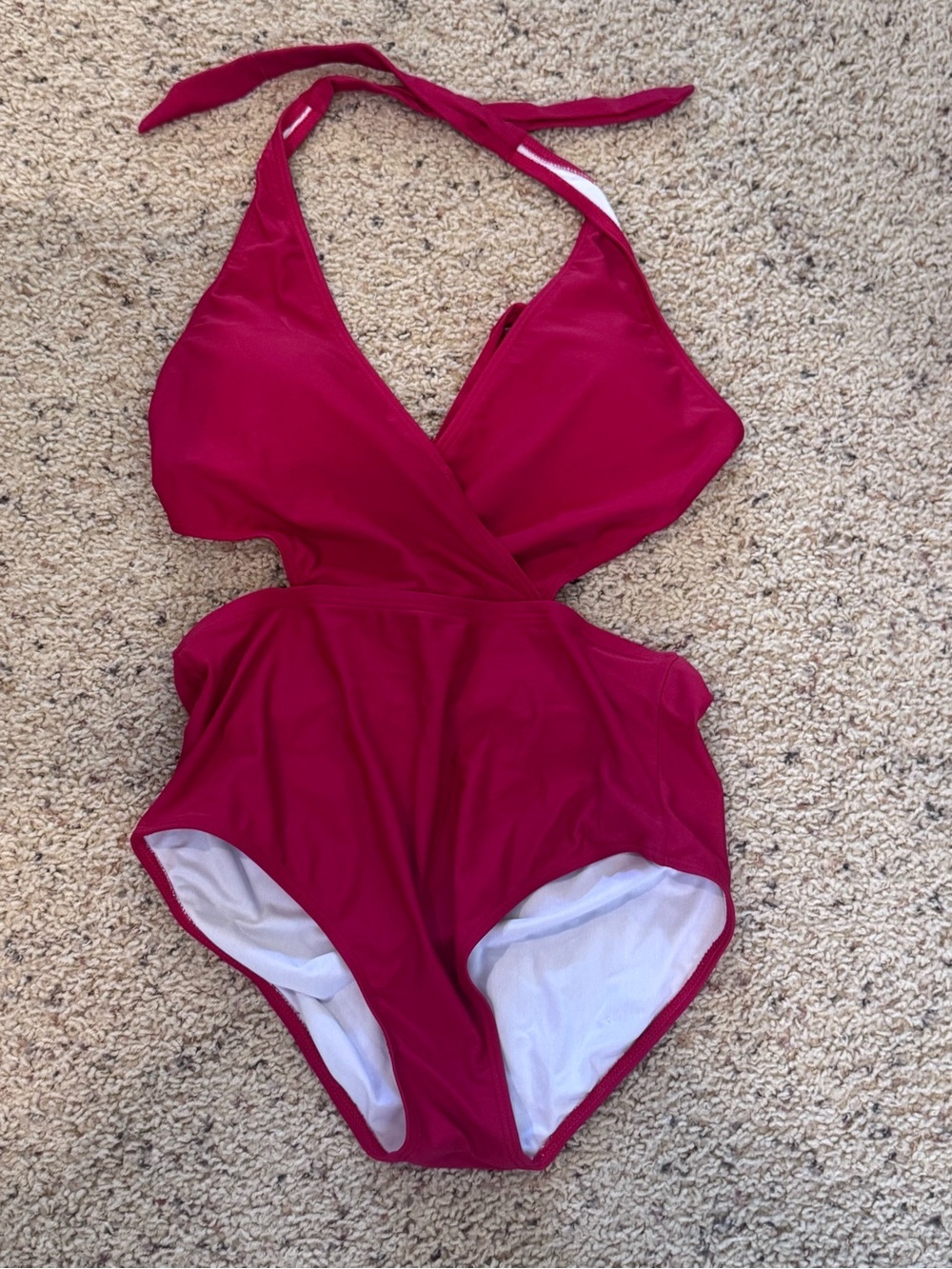 Red Halter One-Piece Swimsuit with Wrap Front